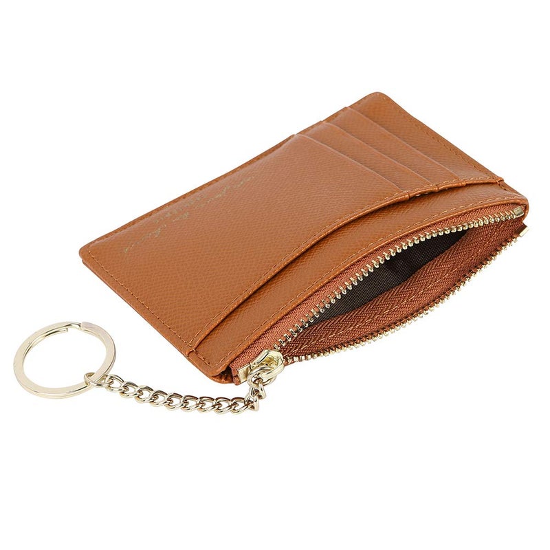 Cynure Women's 8 Cards Slim Minimalist Card Holder Coin Changes Purse Keychain Front Pocket Wallet, brown - Image 4